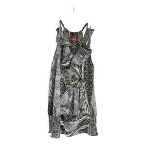 Sunny Leigh Womens SMALL Halter Top Black White Sleeveless Smocked Waist Ruffle